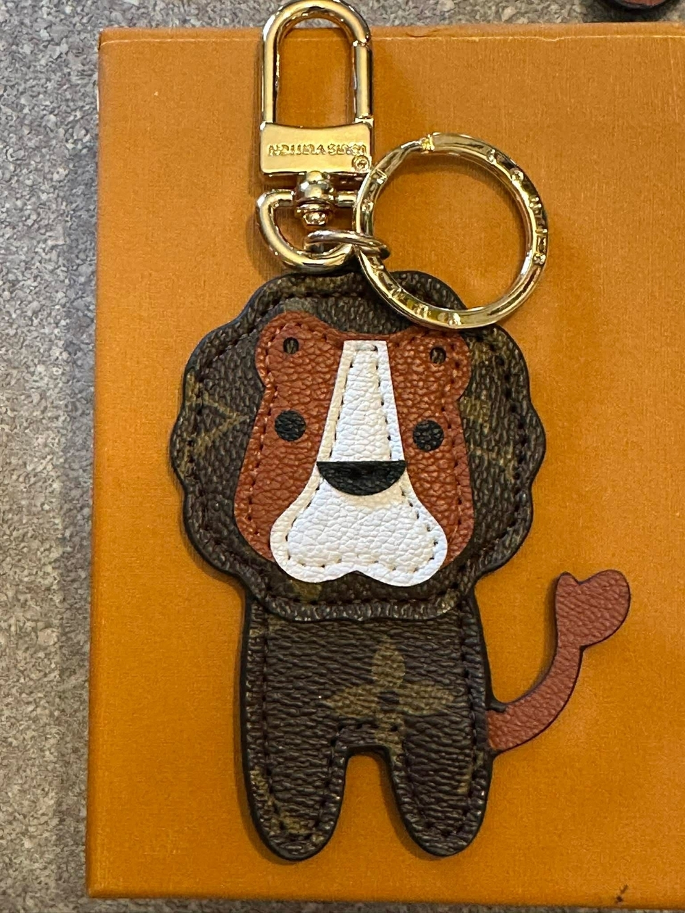 Brown Lion Leather Keyring with Gold Hardware